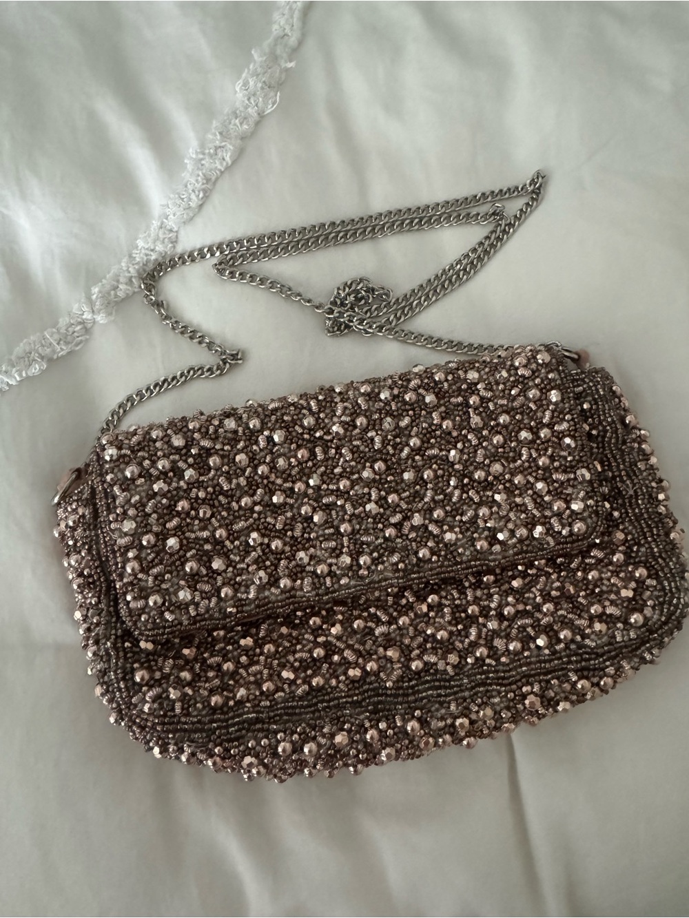 Beaded Evening Crossbody Bag in Rose Gold